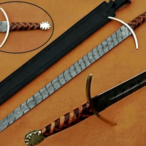 Custom Handmade Damascus Steel Viking Sword | Twist Pattern Blade | Brass Guard & Pommel | 35 Inch Medieval Collector Sword