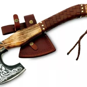 18 Inch Viking Bearded Axe | High Carbon Steel Head | Rosewood Handle | Cowhide Leather Sheath | Ragnar Style Camping and Bushcraft Axe